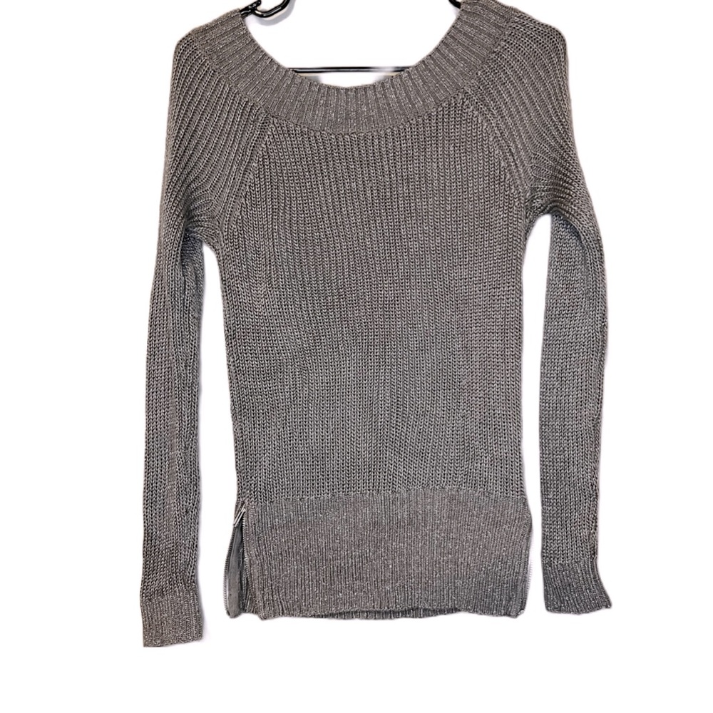 ARMANI EXCHANGE GORGEOUS FESTIVE SILVER GREY SWEATER WITH SIDE ZIPPERS - M